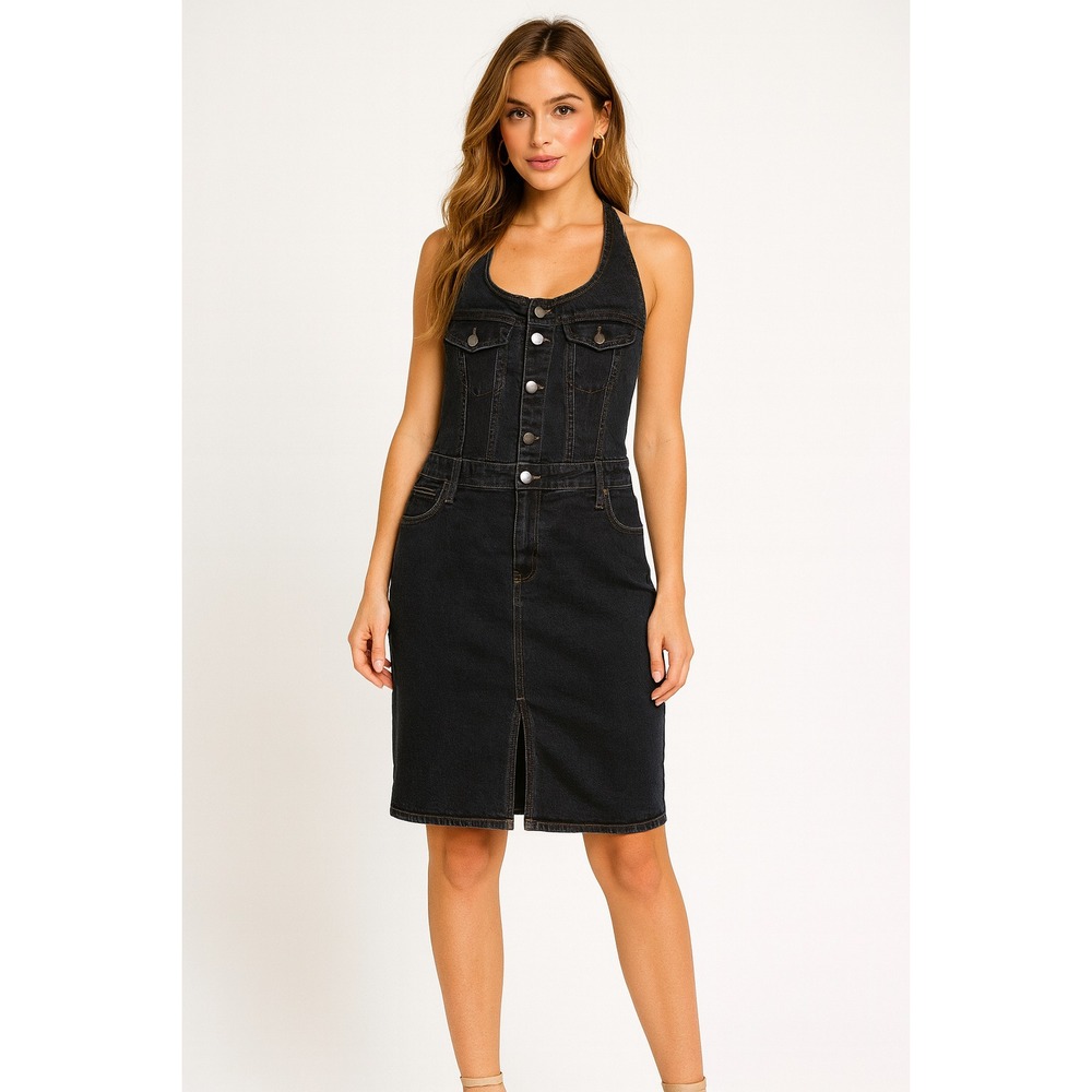 Universal Thread Overall Dress Juniors 17 Blue Halter Denim Dark Wash Skate Y2K